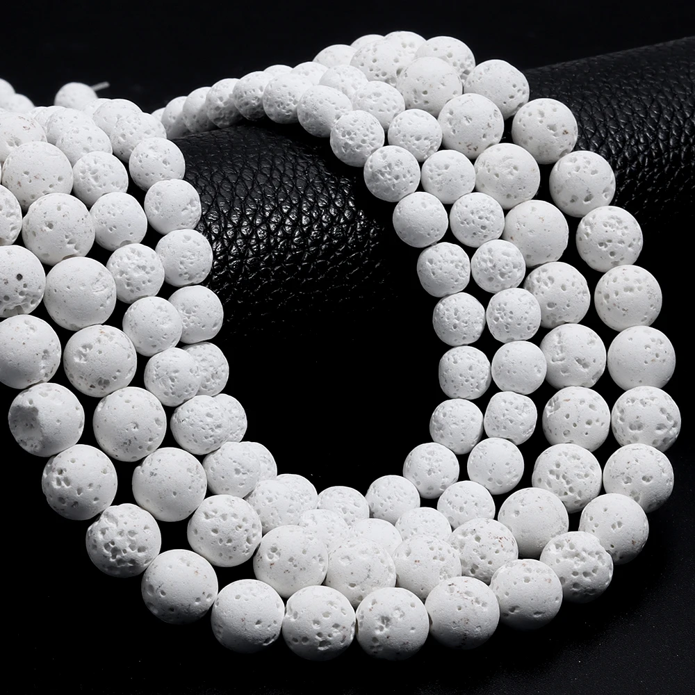 4 6 8 10mm Natural White Volcanic Lava Stone Beads Round Rock Loose Beads For Jewelry Making DIY Necklace Bracelet Accessories view 6