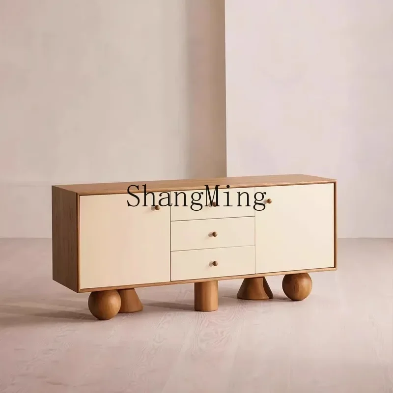 

SM living room wall decoration tea cabinet antique multi-functional cream style solid wood dining side cabinet