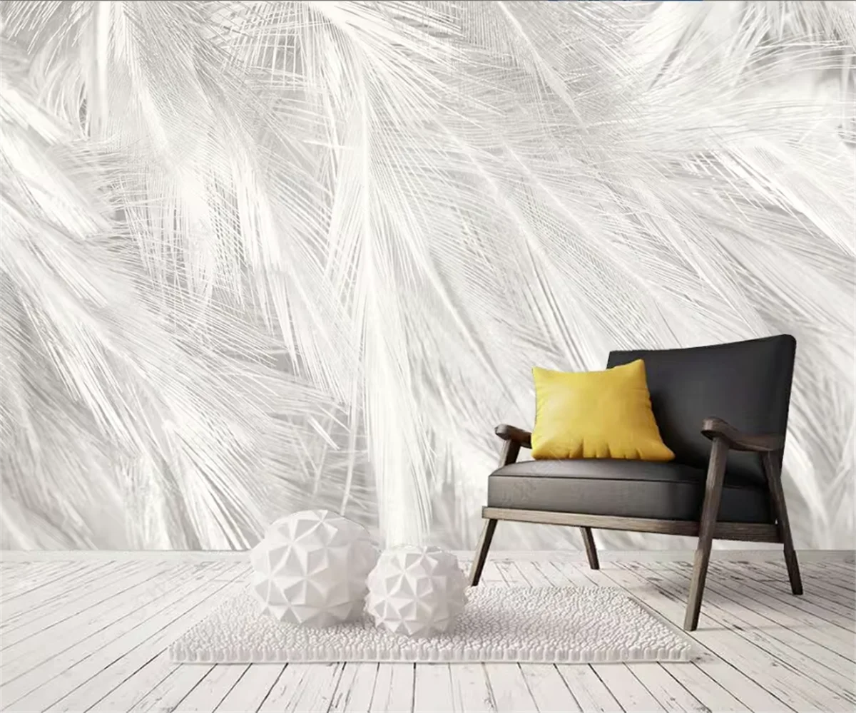 wall papers home decor modern minimalist hand painted watercolor feather Nordic small fresh bedroom background wall 3d wallpaper