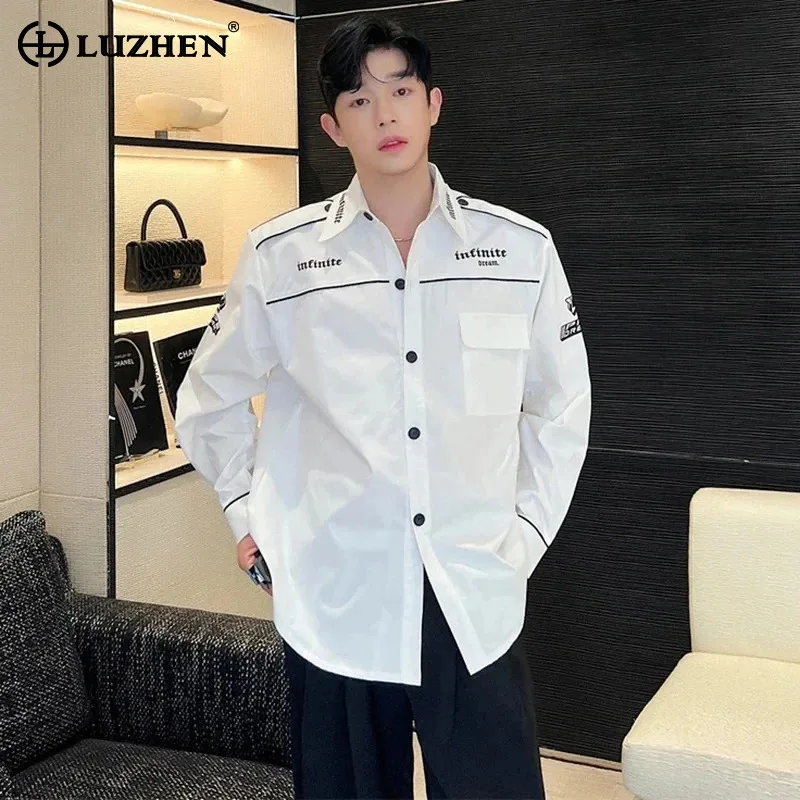 

LUZHEN 2024 Spring New Fashion Elegant Color Contrast Line Loose Casual Shirt Men's Korean Trendy Long Sleeve Tops Design LZ2336