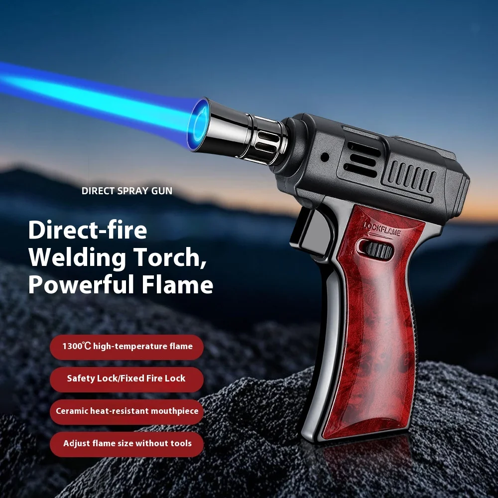 High-end BBQ Barbecue Powerful Metal Gas Lighter Windproof Turbo Jet Blue Flame Kitchen Torch Cigar Smoking Accessories Gun