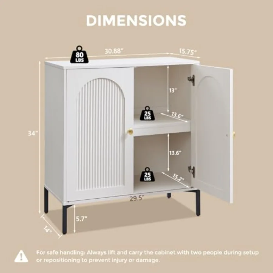 92.63 W Modern Arched Sideboard Buffet Cabinet with Storage for Living Room or Dining Room, Elegant White Finish, Spacious Shel