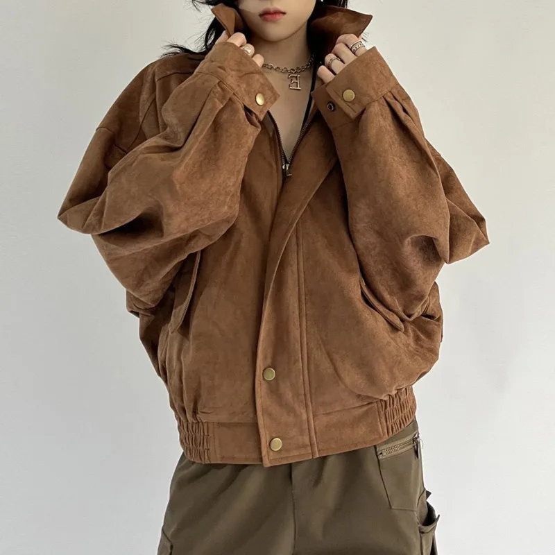 American Vintage Brown Bomber Jackets For Women High Street Motorcycle Coat Antumn Winter Female Fashion Top Button Zip Jacket