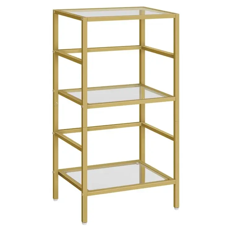 

Wholesale Bathroom Shelf Modern Silver Freestanding Restroom Storage Rack Tempered Glass Shelving Stand
