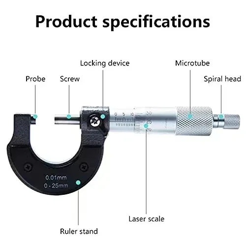 Micrómetro de calibre preciso, 0-25mm, 0,01mm, herramienta de medición de calibre métrico exterior