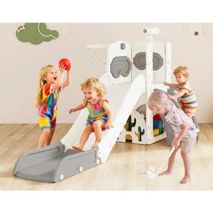 

8-in-1 Toddler Slide Indoor Slide for Toddlers Ages 1-3 and Indoor/Outdoor Play Set Playground with Storage Climber Telescope G