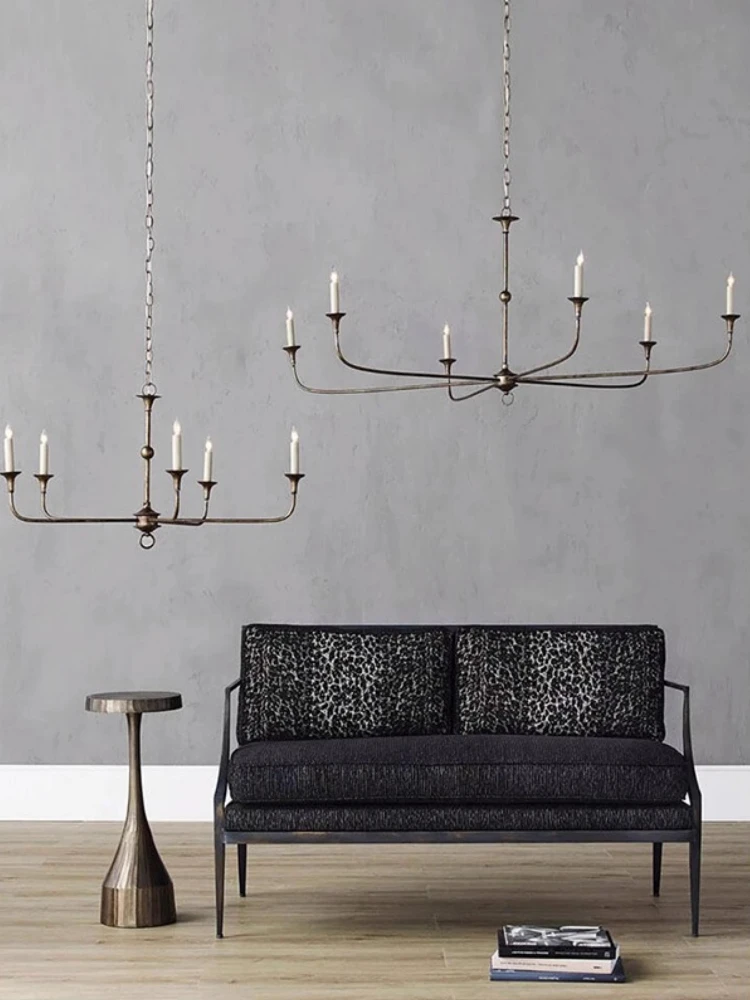 American long arm copper chandelier minimalist retro countryside candle lamp dining living room bedroom villa high ceiling lamp