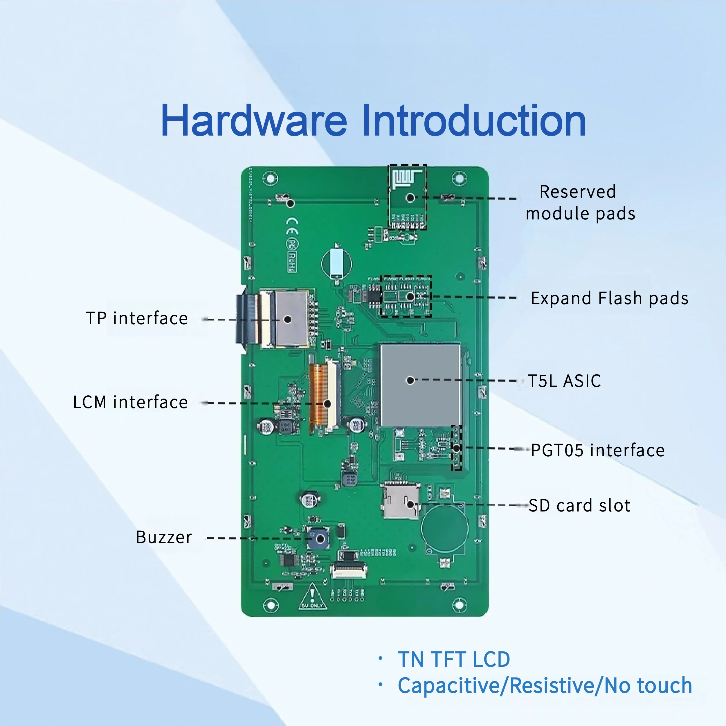 DWIN 7 Inch 800*480 HMI Intelligent TN TFT LCD Display Module UART Commercial Grade DMG80480C070_03W