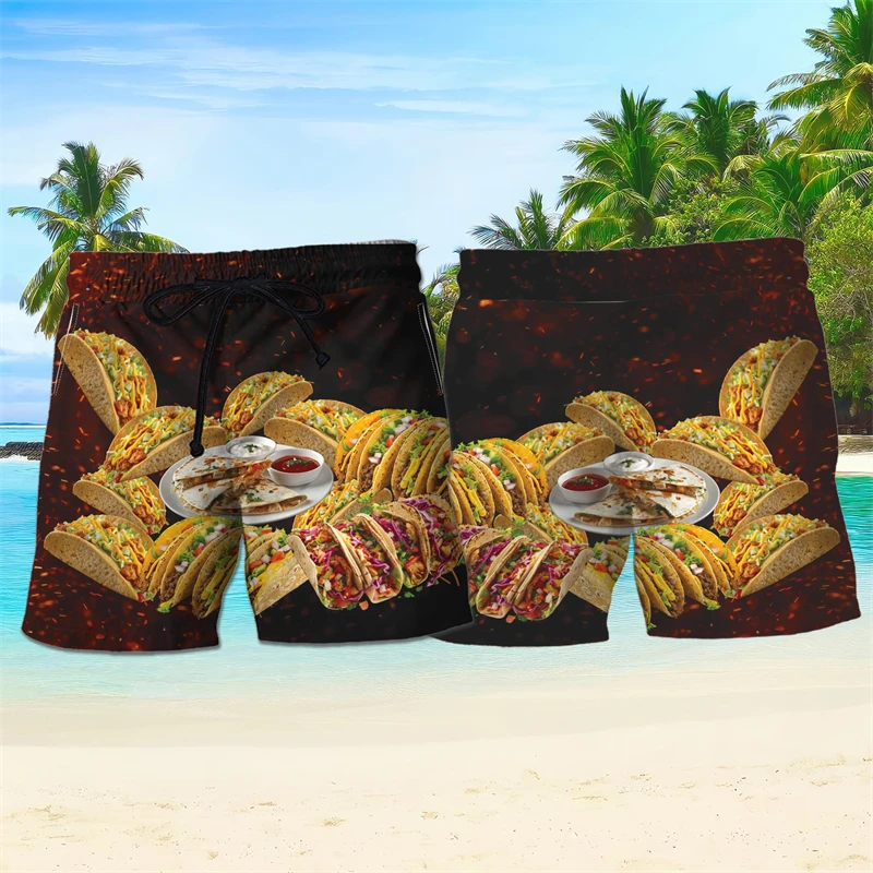 

Короткие штаны с рисунком «Вкусная еда» для мужчин, летние забавные детские пляжные шорты с 3D принтом для отдыха, трендовые уличные шорты для отдыха