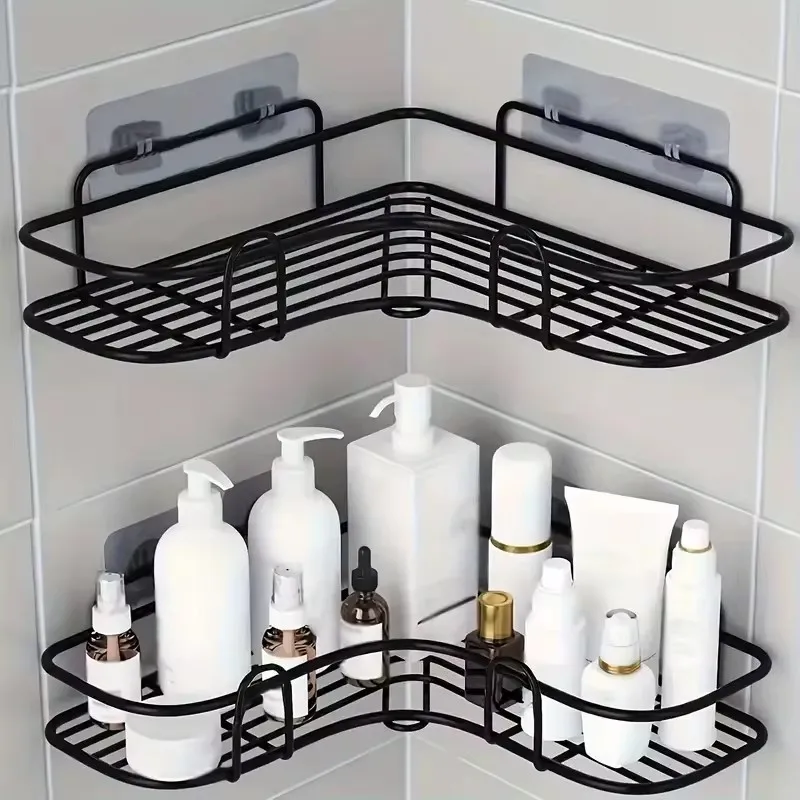 

Bathroom Shelf Wall Mounted Corner Storage Shelves Shampoo Holder Cosmetic Rack Iron Shower Drain Basket Bathroom Organizer