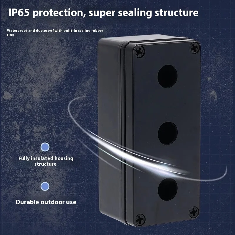 Black Waterproof Button Control Box Outdoor Switch 22mm Power Emergency Stop Indicator Light Knob Plastic Thickened Model