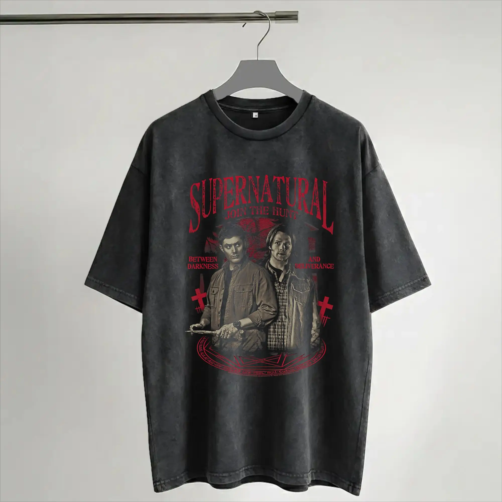 Supernatural Between Darkness And Deliverance  Washed T Shirts Streetwear Hip Hop T-Shirts  Tees Tops Men Women Short Sleeve
