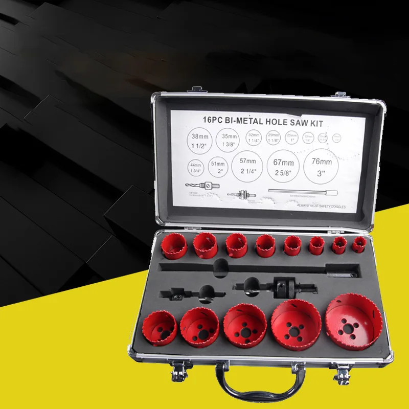 Metal Hole Opener Saw Pipe Hole Saw Set Bimetal Hole Saw 19-76mm 16 pcs