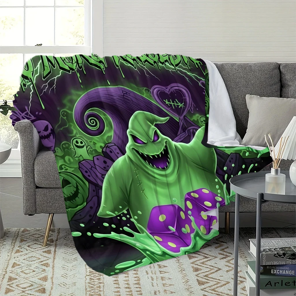 Halloween Spooky Ghost Flannel Blanket, Green Monster Dice Graffiti Lightning Print Throw Blanket, Soft Warm Cozy Blanket