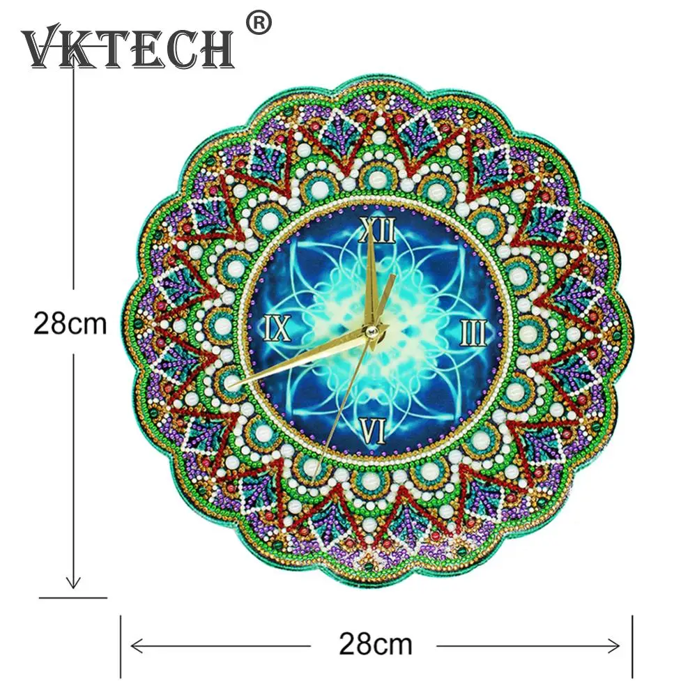 Świecący diamentowy zegar do malowania mandali pełny obraz diamentowy z motywem diamentowym zegar do dekoracji domu prezent
