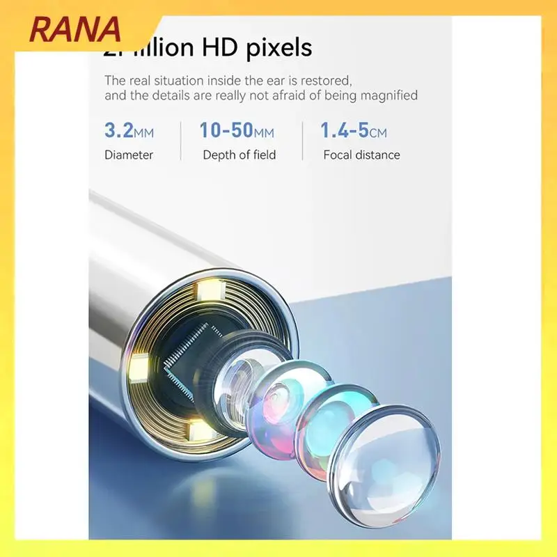 Otoscopio auricolare visivo RANA Endoscopio wireless IPS da 1,38 pollici Telecamera HD 1080P Cera auricolare Pulito Scatta foto Video Ispezione dell'orecchio