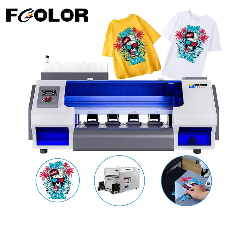 Fcolor Roll-to-Roll 7 Farben xp600 Doppelkopf a3 dtf Drucker direkt auf Film T-Shirt Druckmaschine für T-Shirt Textildruck