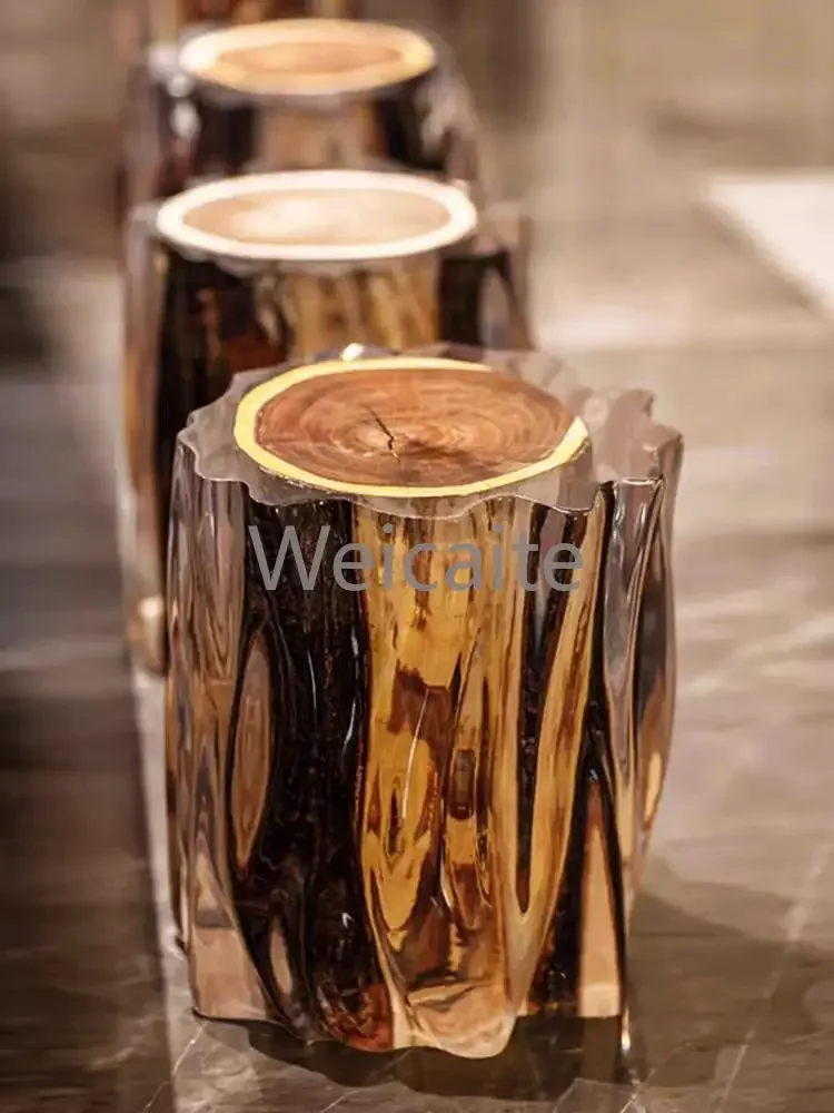 New Trend Acrylic Resin  Stool Home Furniture hotel luxury Resin Wood Top with Metal Base Epoxy Resin Wood Stool