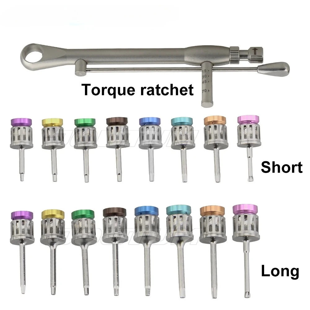 Destornillador de implantes de laboratorio HH, llave dinamométrica colorida, trinquete de 10-70NCM con destornillador de 16 Uds., Kit de herramientas de restauración Universal