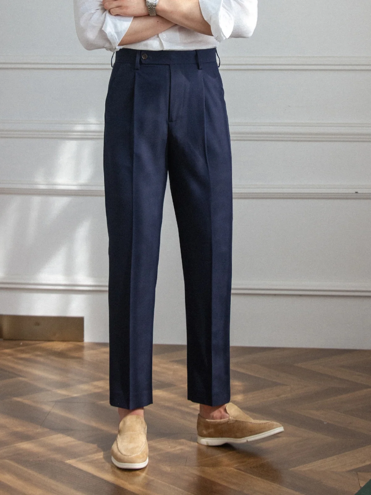 

Busin Повседневные мужские прямые брюки Mr. Футболка с оленем и высокой талией, драпель для глажки, дышащая офисная универсальная футболка для поездок на работу...