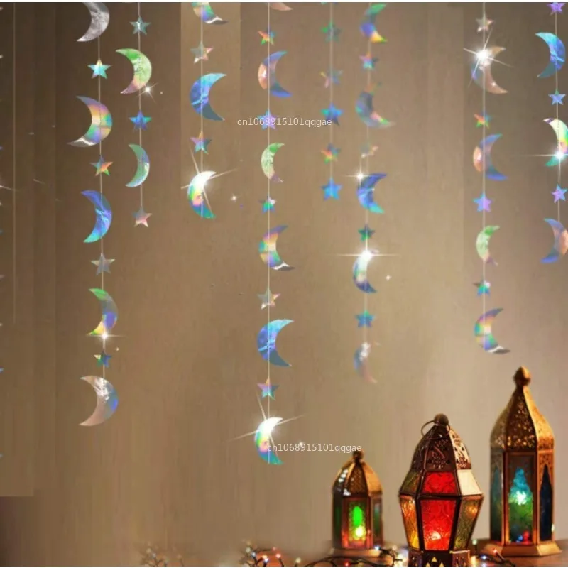 Nueva decoración de fiesta de Eid Mubarak de 4M, guirnaldas de papel con forma de estrella y Luna, decoración de Ramadán, decoración de Eid Mubarak, decoración de Eid bendita