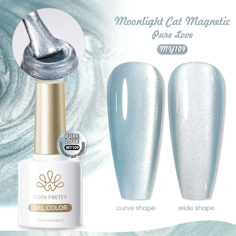 BORN PRETTY Sea Blue Cat Magnetischer Gel-Nagellack, 10 ml, Glitzer, Schneelicht, semi-permanent, funkelnder Magnet-Nagelgel-Lack