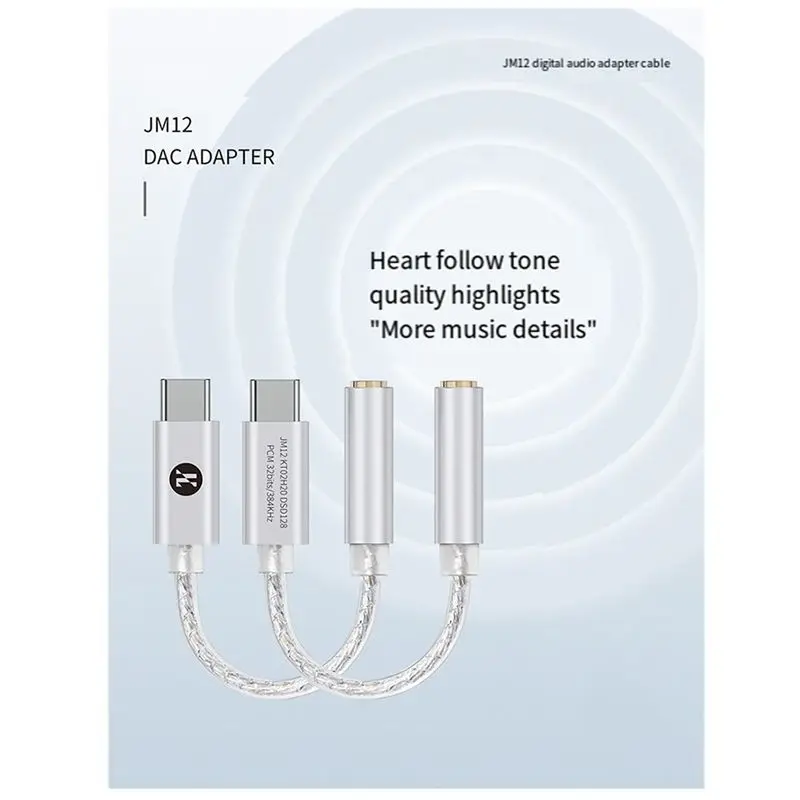 2X JCALLY JM12 DAC Digital Audio Decoding Adapter Headphone Amplifier Small Tail KT02H20 TYPEC To 3.5Mm