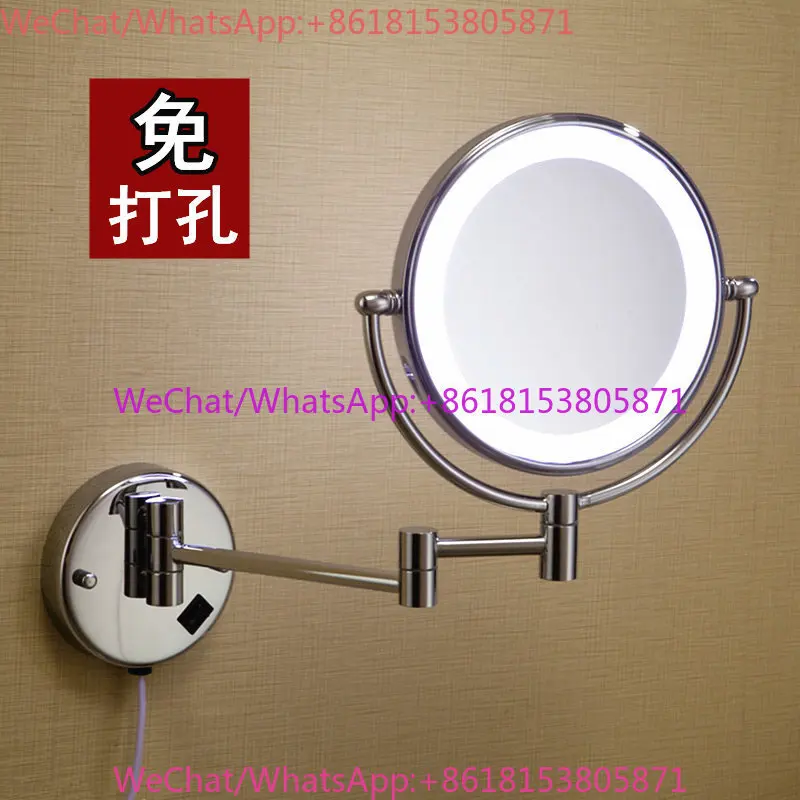 Wall-mounted with lamp, folding vanity mirror bathroom enlarged and retractable European style, double-sided