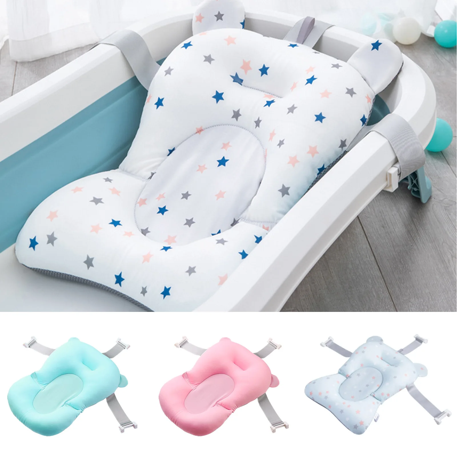 Universal Baby Bath Pad Floating Non-slip Infant Bath Tub Cushion Pillow Support Seat for Newborn Boys Girls 0-12 Months