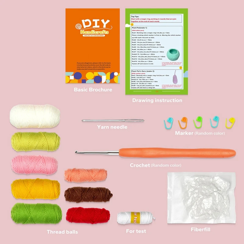 Crochet Kit Spare Parts For Beginners,Beginner Crochet Fruits Kit For Adults,With Step-By-Step Video Tutorials & Stitches Yarn