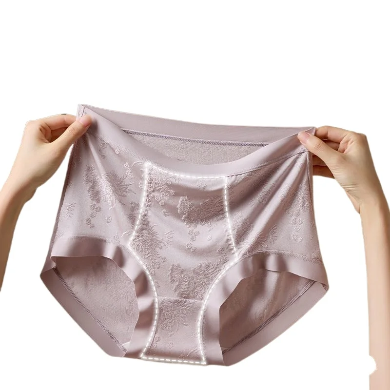

Летнее бесшовное рельефное кружево в национальном стиле, удлиненное шелковое антибактериальное легкое роскошное дышащее нижнее белье с высокой талией для женщин