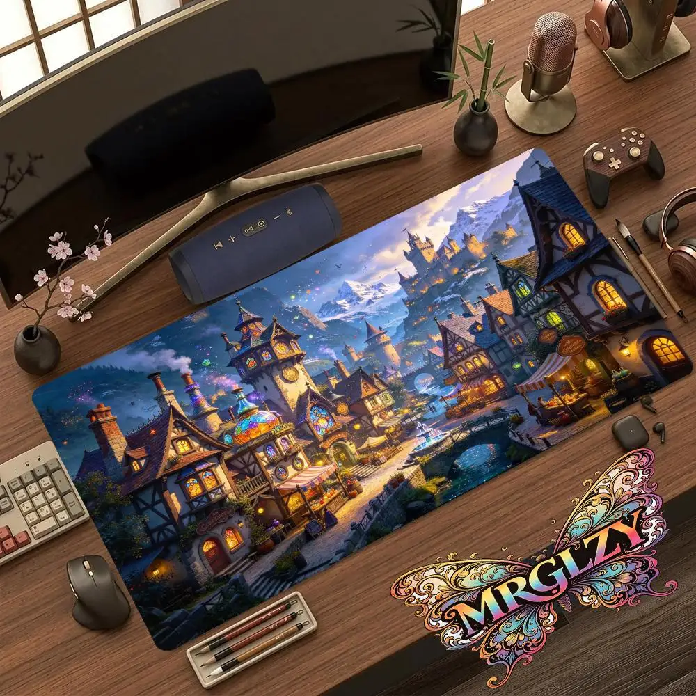 Fairy Tale Town Play Mat Large Size Thick Rubber Smooth Cloth Surface For Kids Bedroom