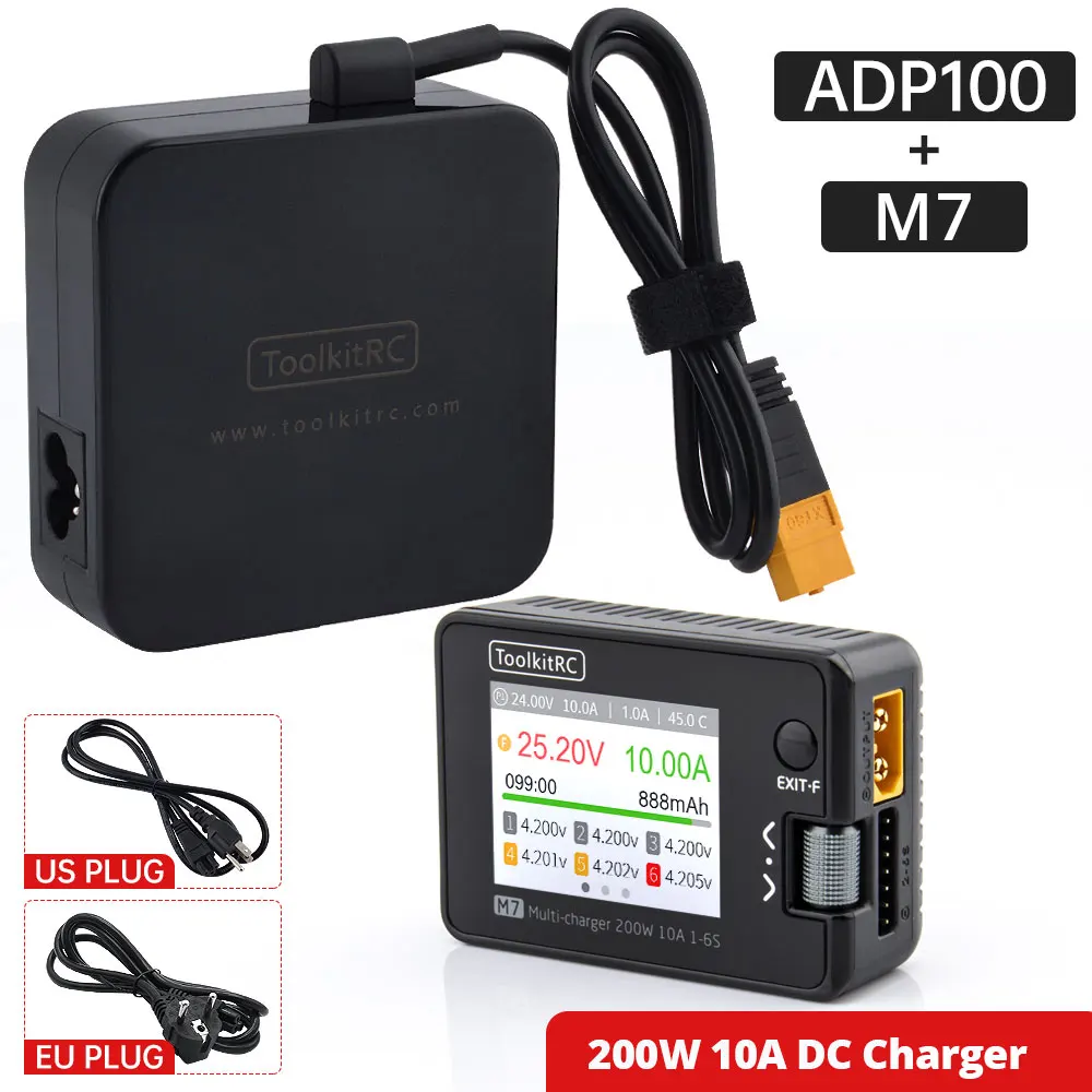 ToolkitRC M7 200w 10A Balance Charger Discharger for 1-6S Lipo Battery With Voltage Servo Checker ESC Receiver Signal Tester