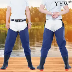 Uomo donna trampolieri da pesca impermeabili pantaloni pantaloni da pioggia a metà corpo con stivali scarpe da Wading a tubo Ultra-alto addensate sopra il ginocchio