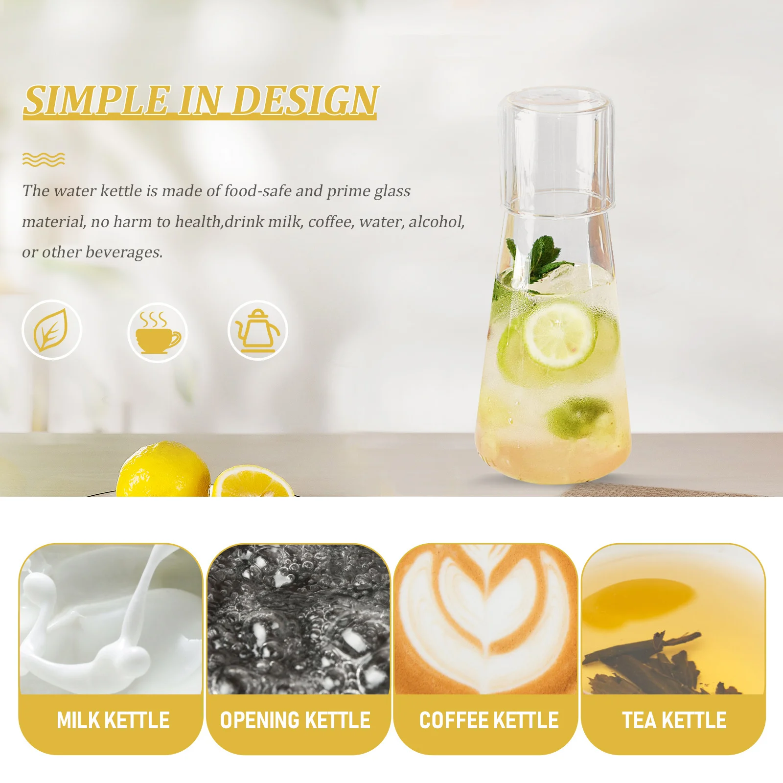 

1Set Cold Water Kettle Transparent Glass Water Jug Food Safe Elegant Beverage Holder for Parties Bbq Picnics Cooling Tea Milk