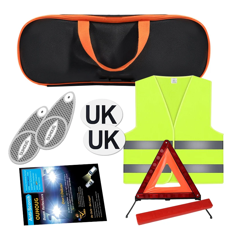 Travel European Driving Protection Set Headlamp Beam Deflector Converter Car Warning Triangle For UK Plate Europe France Driving