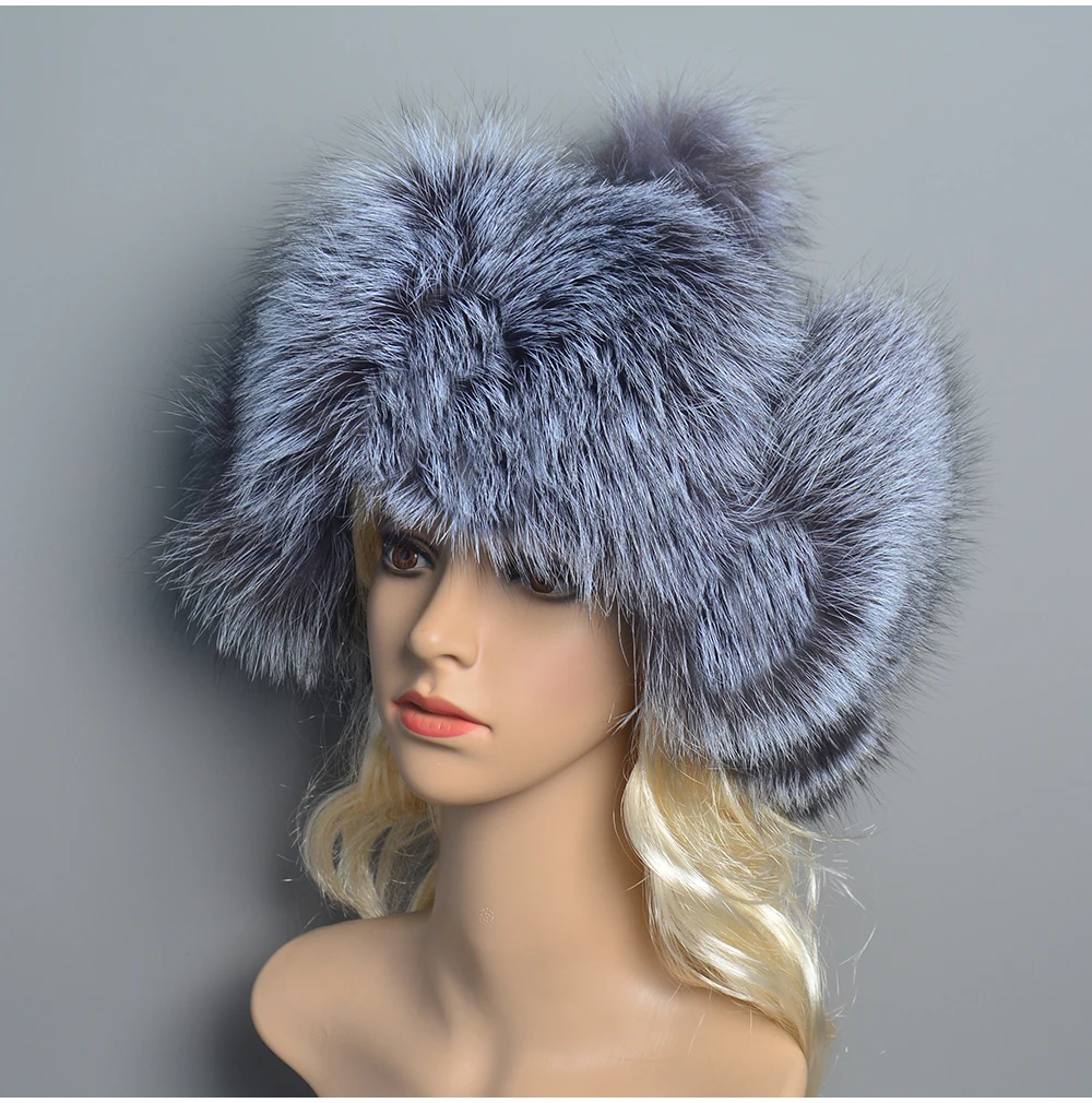 New Arrival Fur Hat for Women Natural Raccoon Fox Fur Russian Ushanka Hat Winter Thick Warm Ears Fashion Real Fox Fur Bomber Cap