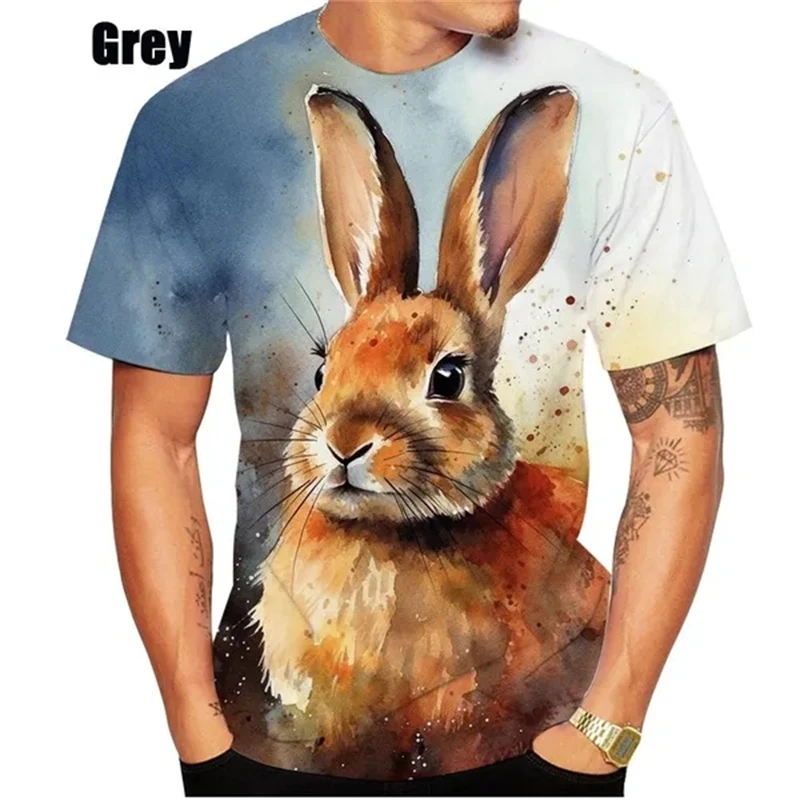 Cute Animal Rabbit Pattern T Shirt For Men Flower 3D Printed Tees Summer Casual Round Neck Tops Unisex T-Shirts Short Sleeves