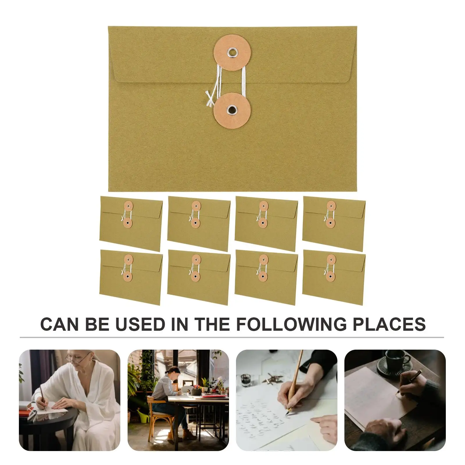 10 Pcs Paper Folders Retro Buckle Envelope Bags Vintage Postcard Envelopes Thickened File Bags String Envelopes Office