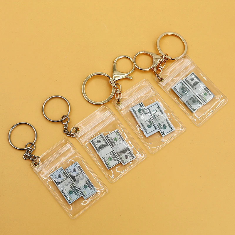 Dollar Bill กระเป๋า Charm พวงกุญแจ Mini Clear เหรียญเงินกระเป๋าพวงกุญแจที่ไม่ซ้ํากัน Handmade กระเป๋าเป้สะพายหลัง Charm จี้ของขวัญ