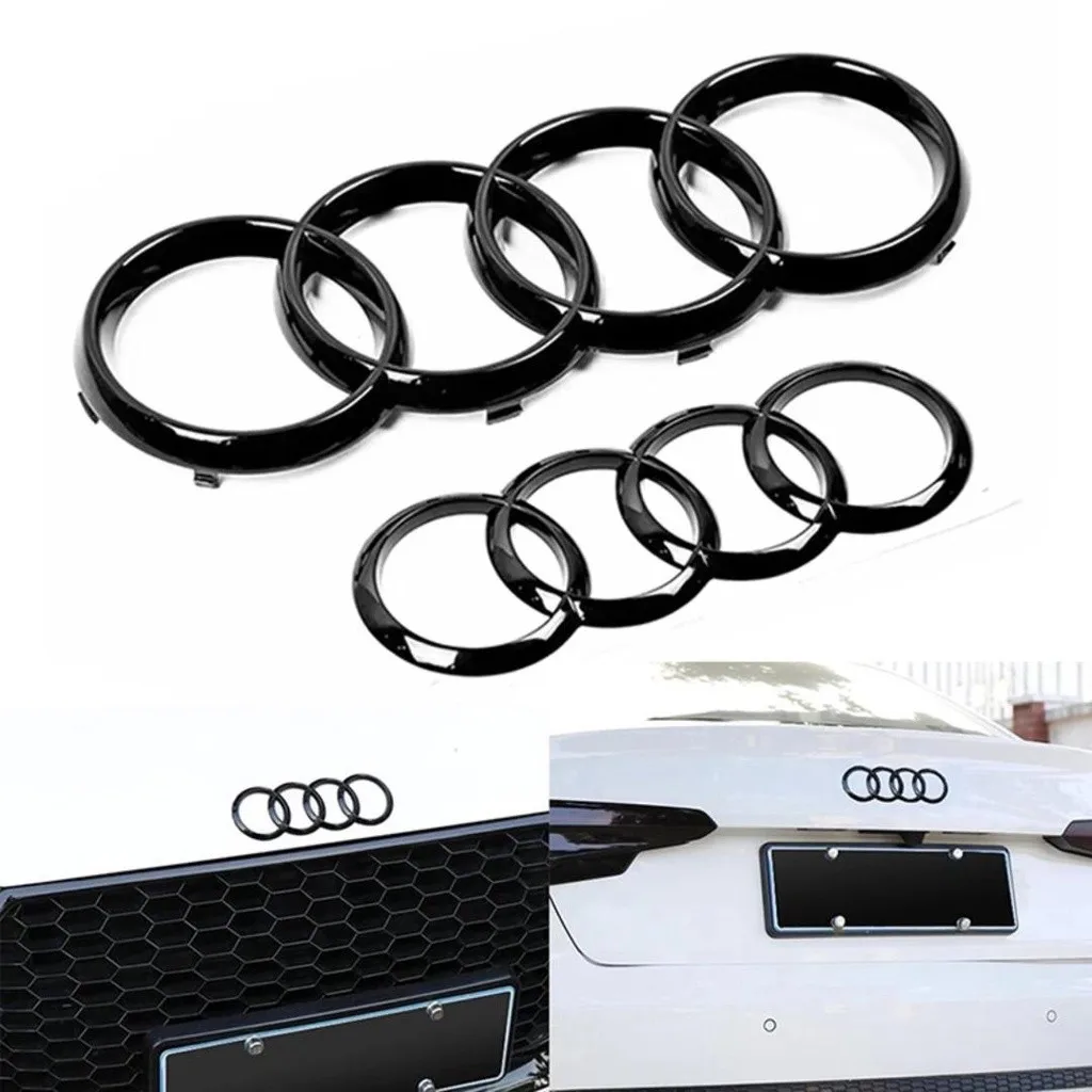 For Audi A3 A4 A5 A6 A7 Q2 Q3 Q5 Q8 TT ABS Black Hood Front Bonnet Grill Rear Trunk Emblem Logo Badge Sticker Decal  4 Ring Logo