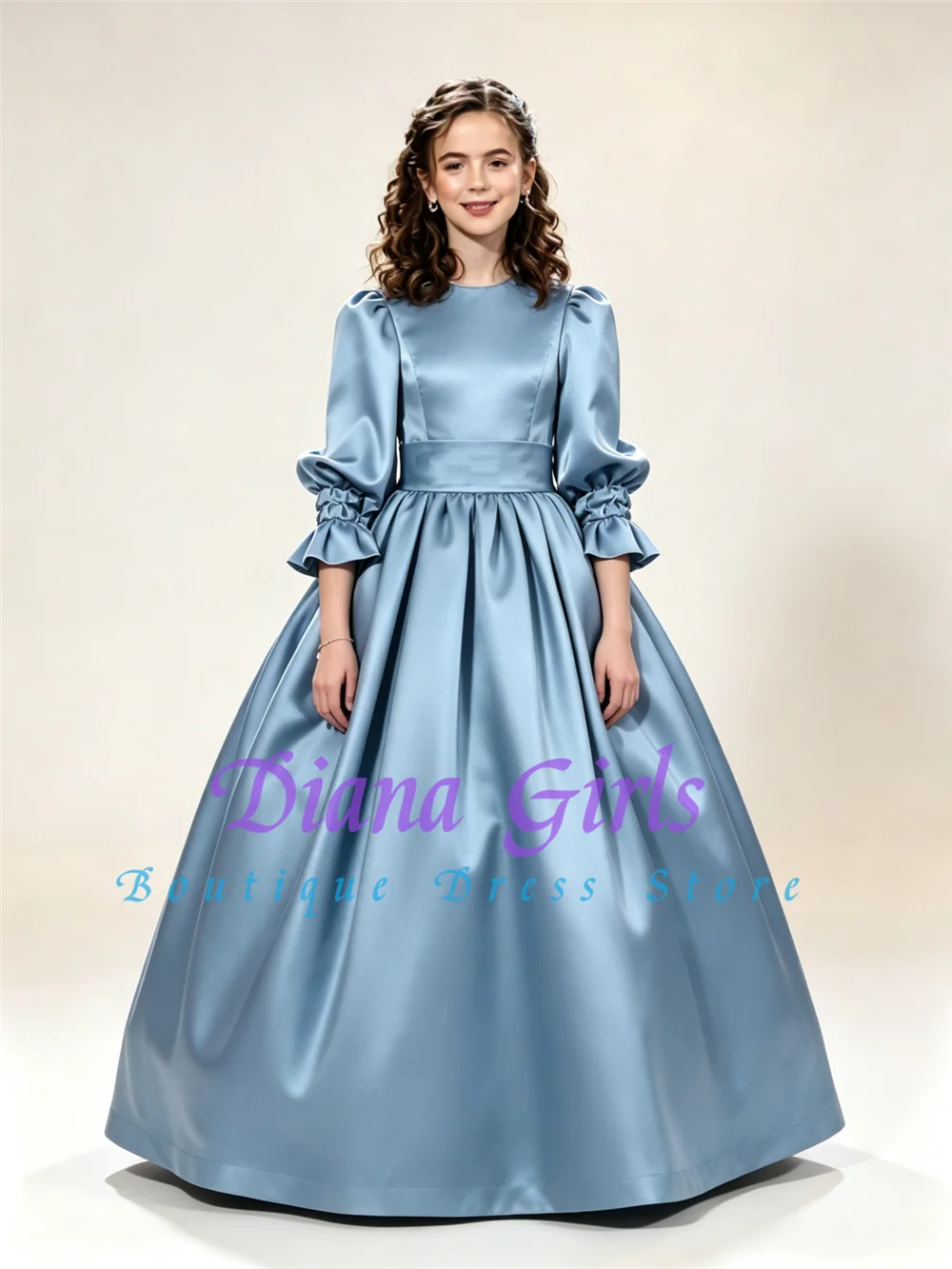 Neues Elegantes Blumenmädchenkleid aus Hochwertigem Satin, Flauschig, für Geburtstagsfeiern, Abendveranstaltungen, Taufkleid, Anpassbare Farbe und Größe – Detail 1
