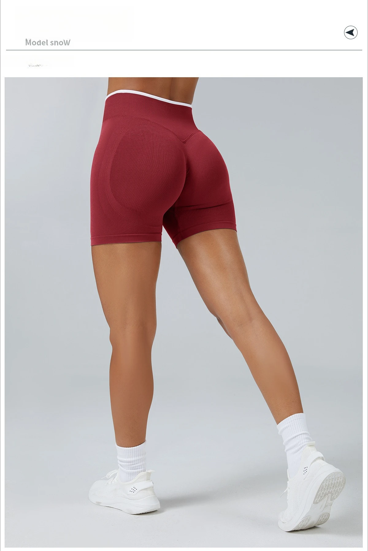 Nahtlose Gym-Sportshorts für Damen mit Farbblockierung, hochelastisch, eng, hohe Taille, Hüftheben, Yogahose, Laufsport-Shorts – Detail 5