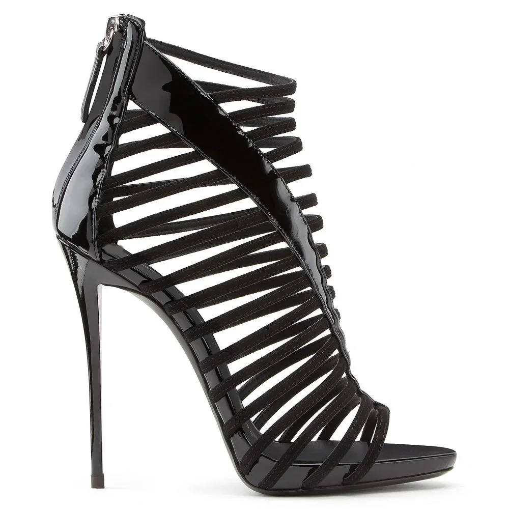 Leather Hollow Out Narrow Band Sandals Sexy Pointed Toe Thic Heel Cover Heel New Arrivals Fashion Women Runway Shoes