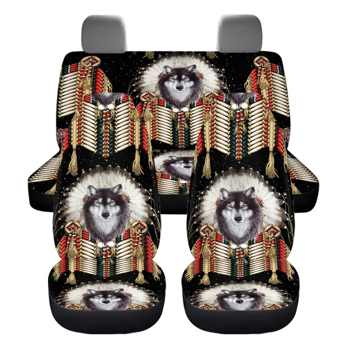 New Fashion Tribal Navajo Brand Design Feather Wolf Auto 7Pcs Accessories Car Steering Wheel Seat Belt Easy to Clean Install