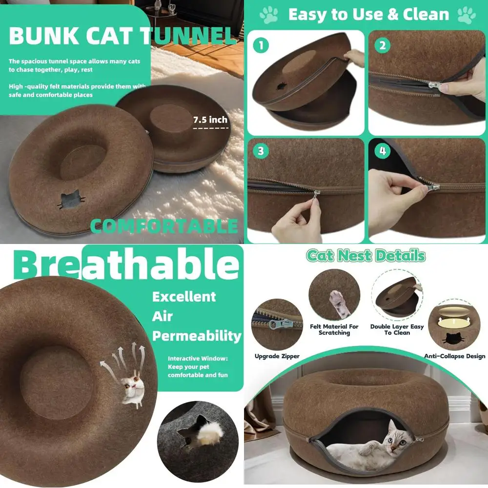 

Туннельная кровать для пончиков и кошек Peekaboo Cat Cave для больших кошек до 30 фунтов, интерактивный игровой палаточный домик для котят для нескольких кошек, детектор