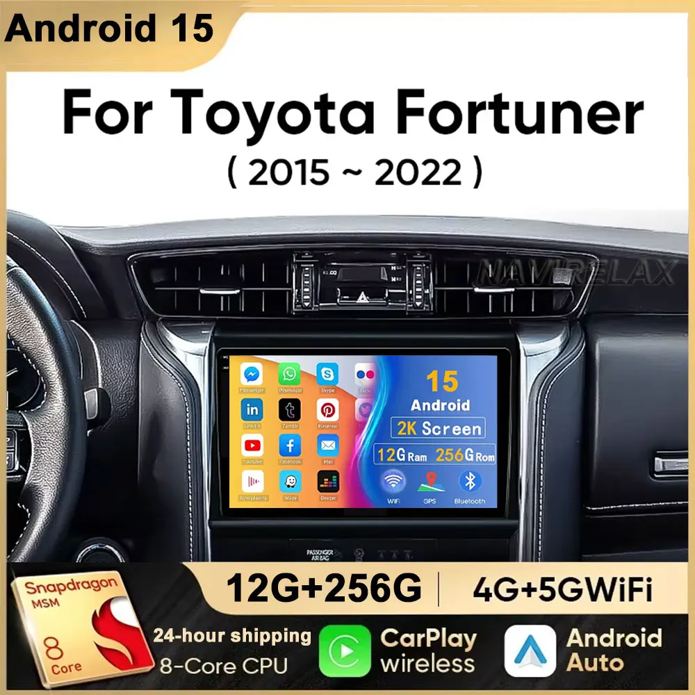 

Автомобильный радиоприемник Android 15 для Toyota Fortuner 2 2015 2016 2017 2018 2019 2020, мультимедийный видеоплеер, GPS NAVI Carplay, авто головное устройство