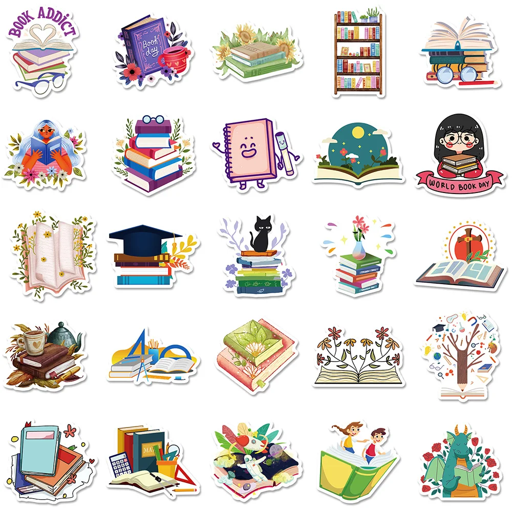 10/30/50pcs Book Reading Graffiti Stickers Cute Cartoon Decal Book Notebook Scrapbook Laptop Luggage Car Stationery Kid Sticker