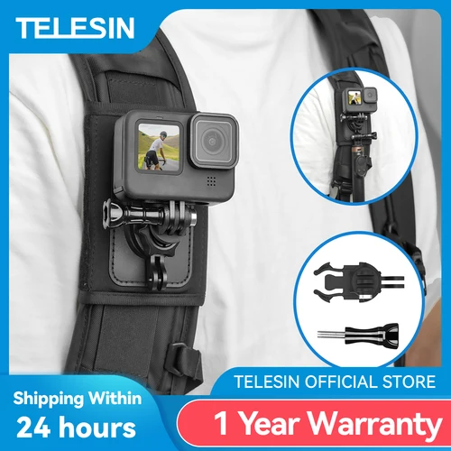 Imagen 1 del producto TELESIN 360 °   Soporte de correa de mochila de rotación para GoPro Hero 13 12 11 10 9 8 7 6 5 Insta360 SJCAM EKEN DJI Osmo accesorios de acción