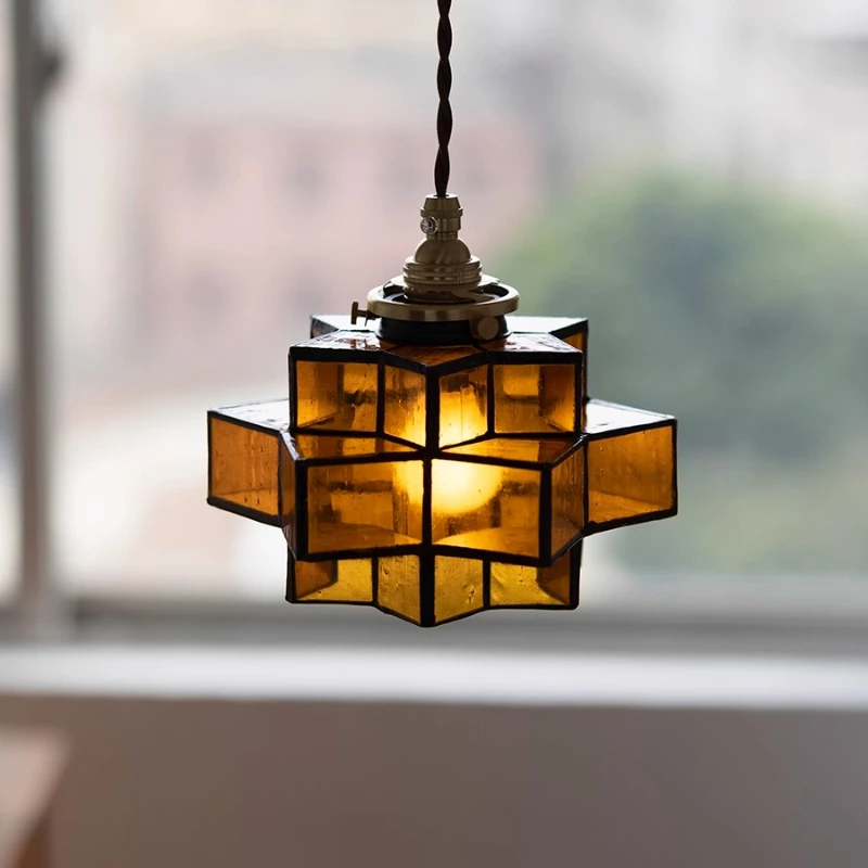 شخصية الرجعية اليدوية قلادة ضوء LED مدخل الممر غرفة نوم السرير مقهى منصة مشروبات جو زجاجي مصباح معلق صغير #4